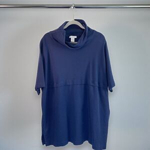 Joan Vass Pullover Top Funnel Neck Longline 3X Cotton Coastal Athleisure